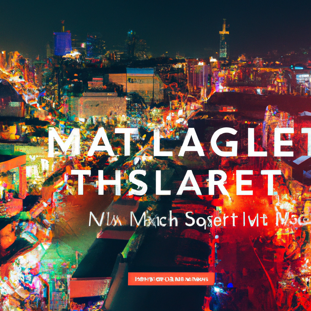 Night market alley, strings of lights, lively stalls